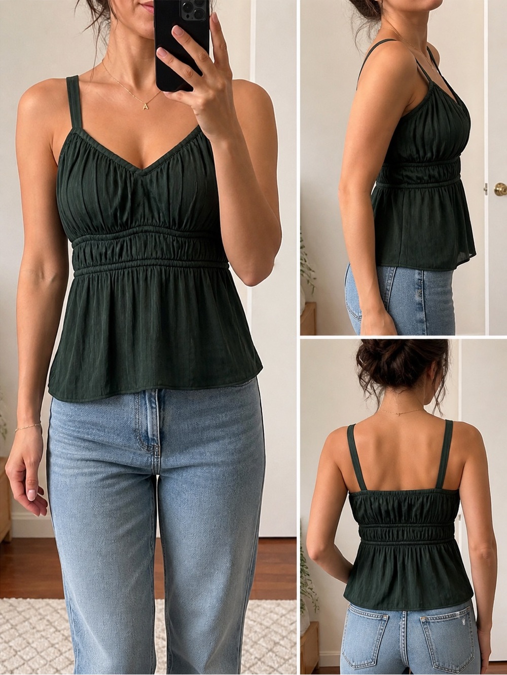 Old Navy Forest Green V-Neck Peplum Cami - Picture 2 of 2